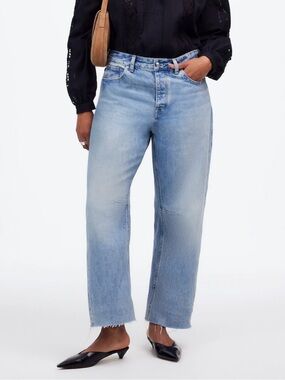 NWT Madewell The Curvy Darted Barrel Leg Jean Raw Hem Button Fly Womens Size 31